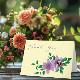 Elegant Purple Yellow Flowers Honeycomb Bee Letterpress Thank You Card