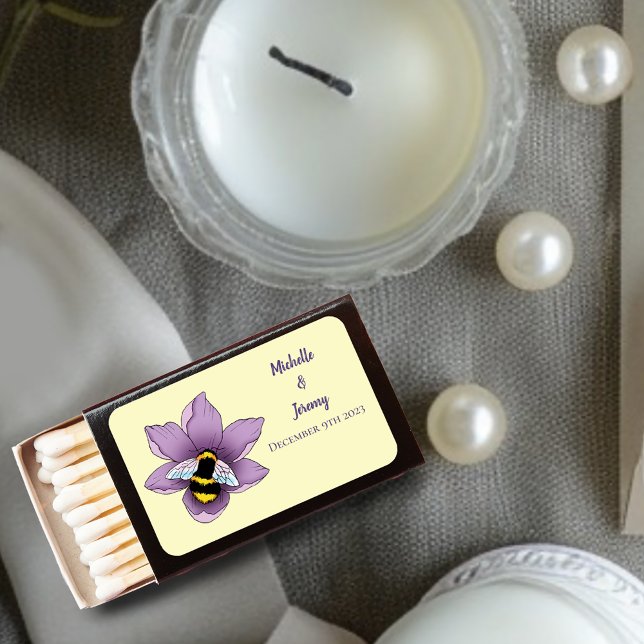 Elegant Purple Yellow Flowers Honeycomb Bee Matchboxes (Creator Uploaded)