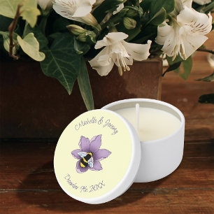 Elegant Purple Yellow Flowers Honeycomb Bee Mini Candle Favors