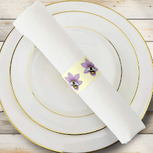 Elegant Purple Yellow Flowers Honeycomb Bee Napkin Bands