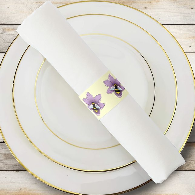 Elegant Purple Yellow Flowers Honeycomb Bee Napkin Bands (Creator Uploaded)