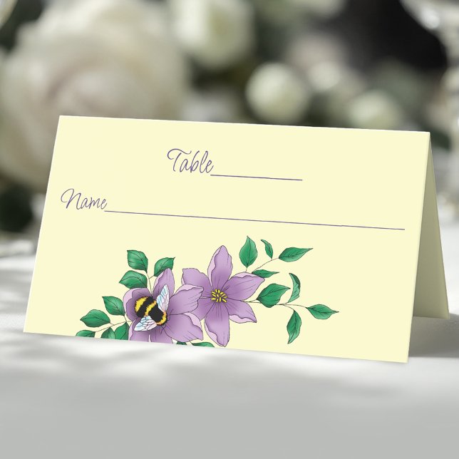 Elegant Purple Yellow Flowers Honeycomb Bee Place Card (Creator Uploaded)