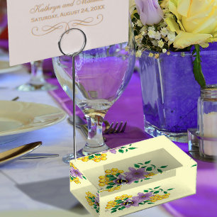 Elegant Purple Yellow Flowers Honeycomb Bee Place Card Holder