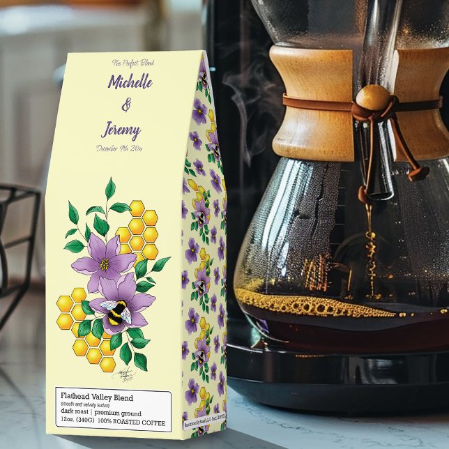 Elegant Purple Yellow Flowers Honeycomb Bee Roasted Coffee (Creator Uploaded)