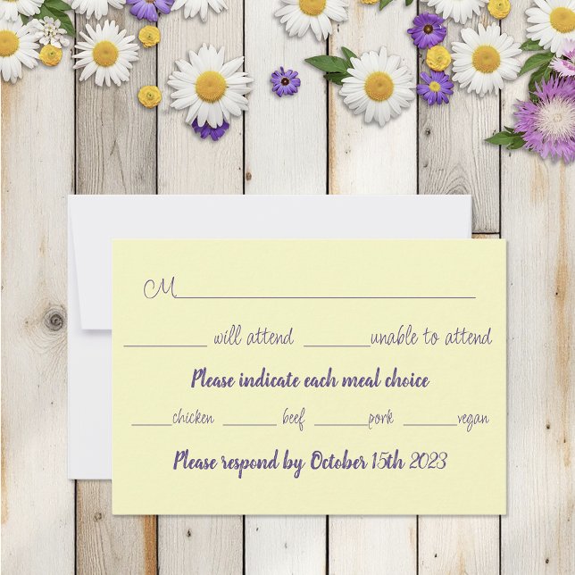 Elegant Purple Yellow Flowers Honeycomb Bee RSVP Card (Creator Uploaded)