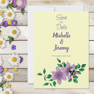 Elegant Purple Yellow Flowers Honeycomb Bee Save The Date