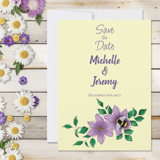 Elegant Purple Yellow Flowers Honeycomb Bee Save The Date (Creator Uploaded)
