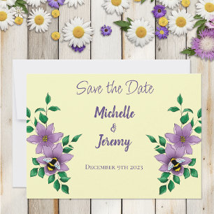 Elegant Purple Yellow Flowers Honeycomb Bee Save The Date