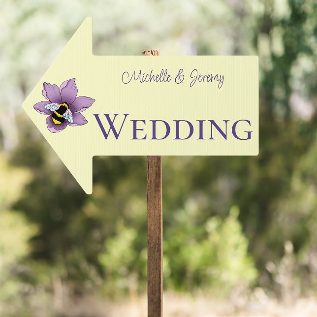 Elegant Purple Yellow Flowers Honeycomb Bee Sign (Creator Uploaded)