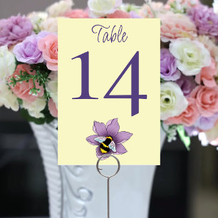 Elegant Purple Yellow Flowers Honeycomb Bee Table Number