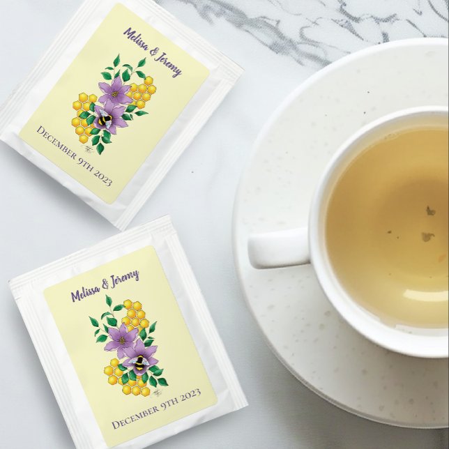 Elegant Purple Yellow Flowers Honeycomb Bee Tea Bag Drink Mix (Creator Uploaded)