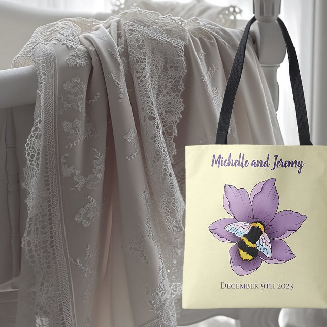 Elegant Purple Yellow Flowers Honeycomb Bee Tote Bag (Creator Uploaded)