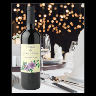 Elegant Purple Yellow Flowers Honeycomb Bee Wine Label