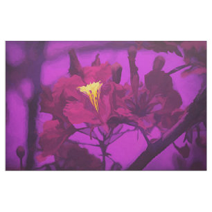 Elegant Purple Yellow Watercolor Hibiscus Flowers Fabric