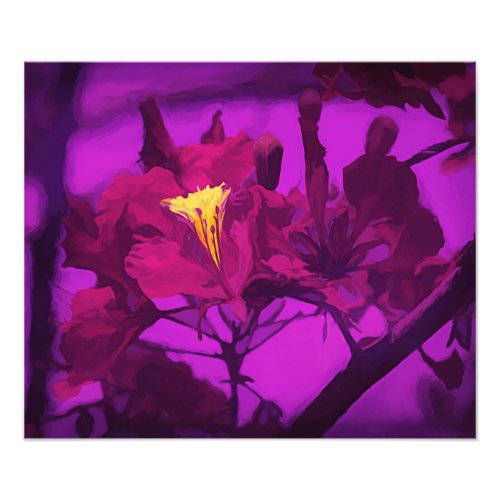 Elegant Purple Yellow Watercolor Hibiscus Flowers Photo Print