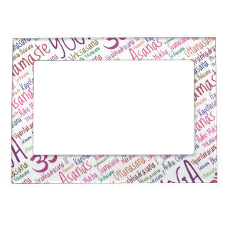 Elegant Purple Yoga Positions Word Cloud Pattern Magnetic Picture Frame