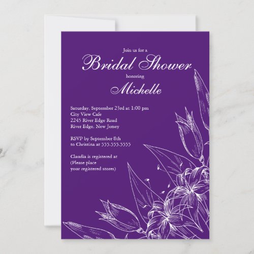 Elegant Purplel Lily Flower Bridal Shower Personalized Invites