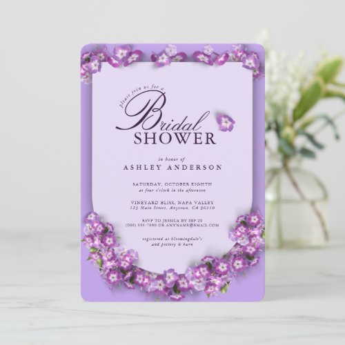Elegant Purplemoon Lilac Arch Floral Bridal Shower Invitation
