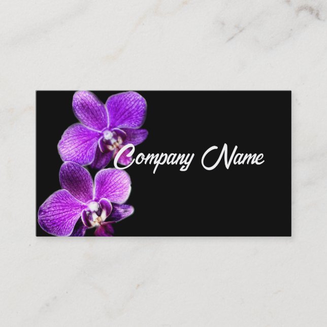 elegant puruple orchids on black nature flowers   business card (Front)