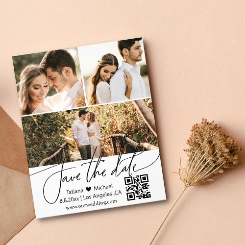 elegant qr code 3 photos collage  save the date flyer