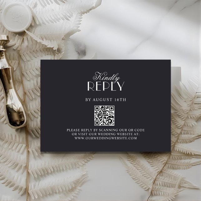 Elegant QR Code Black & White Wedding RSV Card (Creator Uploaded)