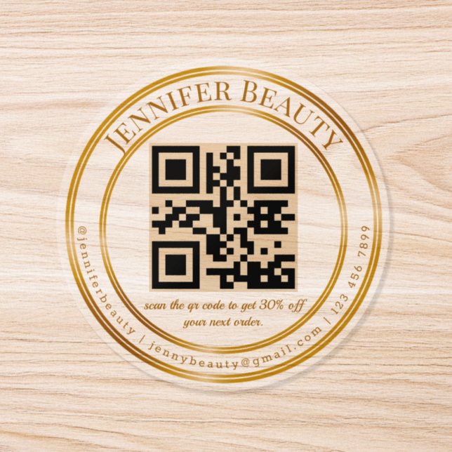 elegant qr code business gold script stylish classic round sticker (Single)