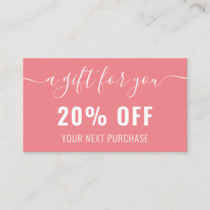 Elegant QR Code Business Promo Loyalty Pink White Discount Card