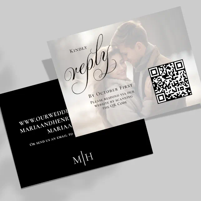 Elegant Qr Code Calligraphy Rsvp Photo Enclosure Card Zazzle