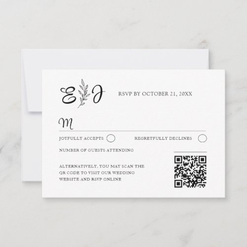 Elegant QR Code Classic Monogram RSVP Wedding Card