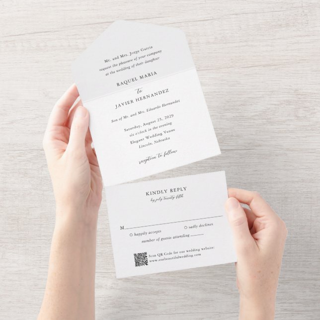 Elegant QR Code Classic Wedding All In One Invitation (Tearaway)