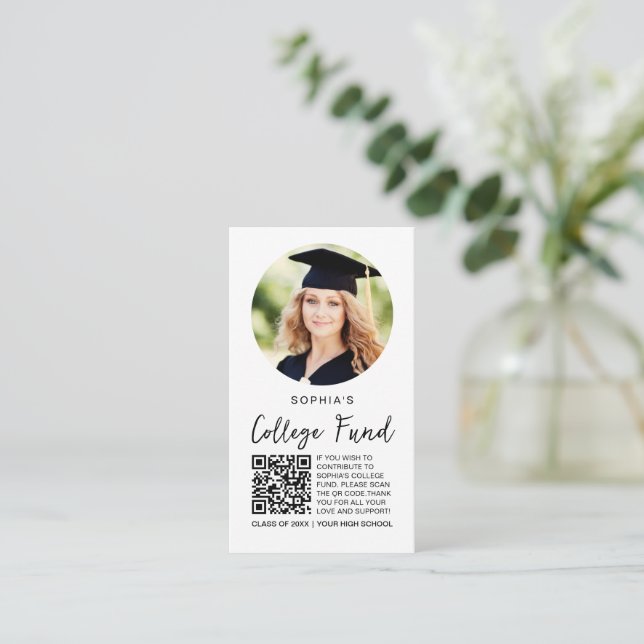 Elegant QR Code College Fund Graduation Photo Enclosure Card (Standing Front)