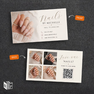 Elegant QR Code Custom Photo Nail Technician Business Card