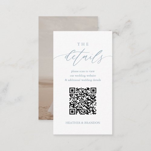 Elegant QR Code Dusty Blue Wedding Details  Enclosure Card