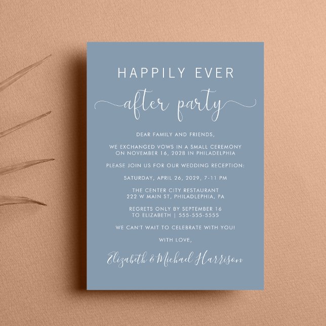 Elegant QR Code Dusty Blue Wedding Reception Invitation (From private vows to a grand party - invite family and friends to celebrate your marriage!)