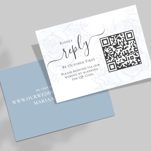 Elegant QR Code Floral RSVP Online Dusty Blue Enclosure Card