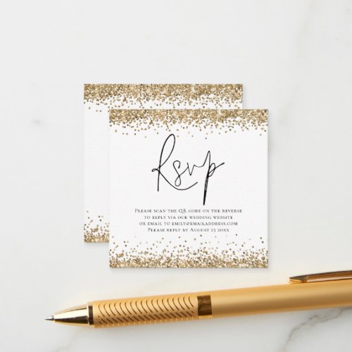Elegant QR Code Gold Glitter Wedding RSVP Enclosure Card