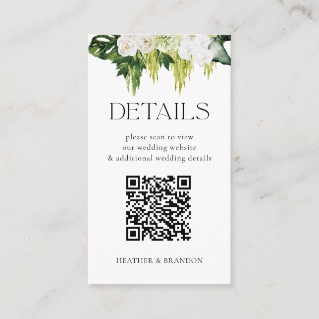 Elegant QR Code Greenery Wedding Details  Enclosure Card (Front)