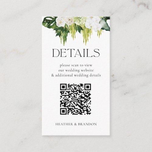 Elegant QR Code Greenery Wedding Details  Enclosure Card