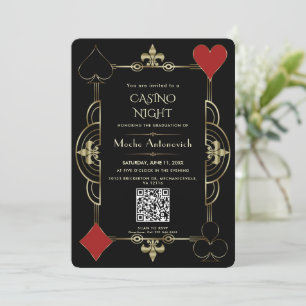 Elegant QR Code Las Vegas Casino Night Graduation  Invitation