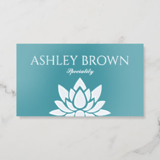 Elegant qr code lotus flower arctic blue and foil business cards