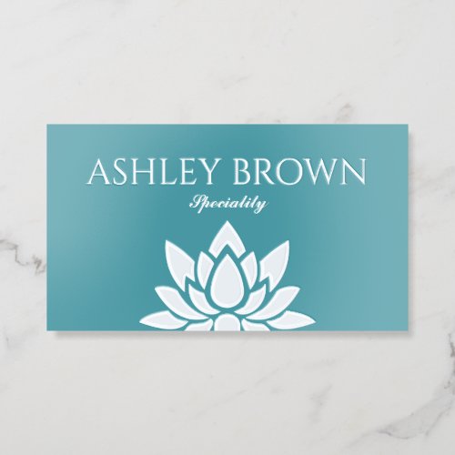 Elegant qr code lotus flower arctic blue and foil business cards