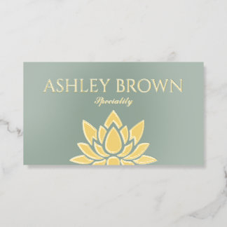 Elegant qr code lotus flower eucalyptus green and foil business cards