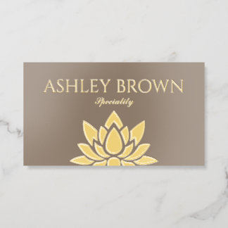 Elegant qr code lotus flower pastel brown and foil business cards