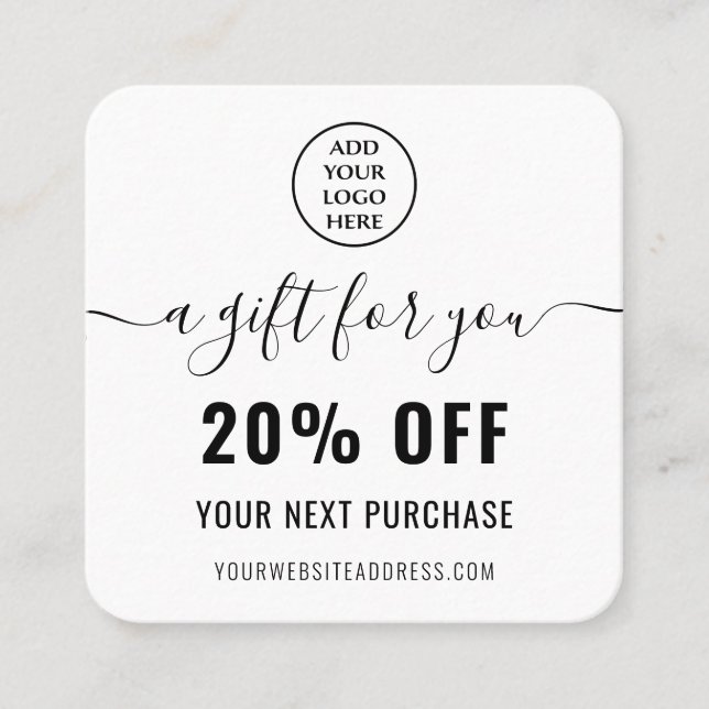 Elegant QR Code Loyalty Business Logo Black White Discount Card (Front)