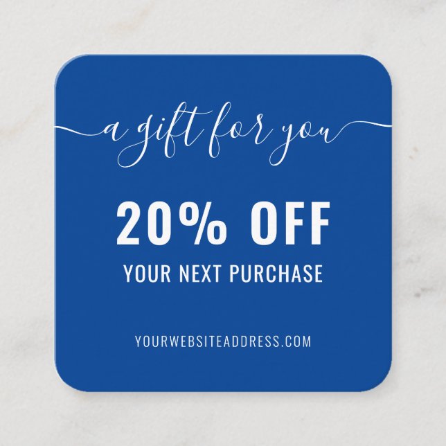 Elegant QR Code Loyalty Business Promo Blue White Discount Card (Front)
