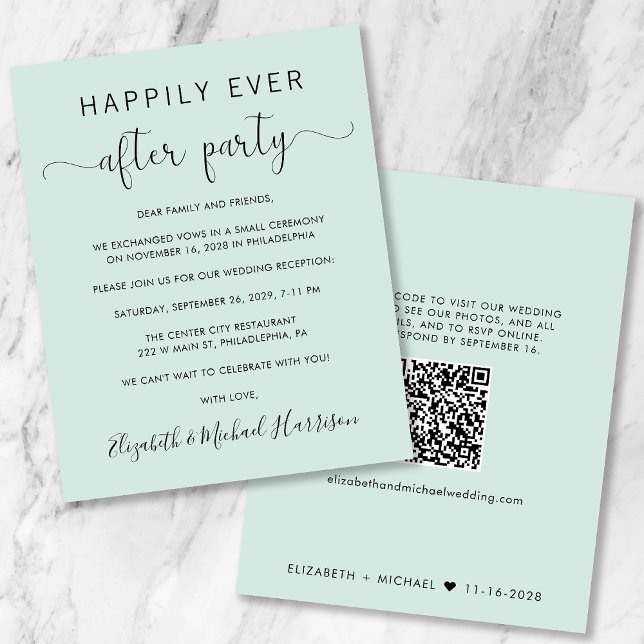 Elegant QR Code Mint Wedding Reception Invitation (Creator Uploaded)