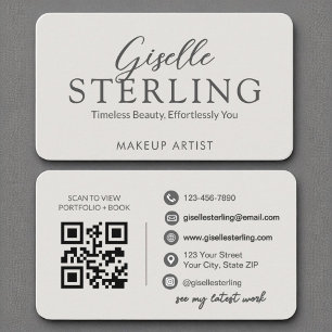 Elegant QR Code Modern Slate Grey Script  Business Card