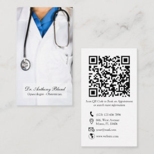Elegant QR code OBGYN Obstetrician Gynecologist Bu Business Card