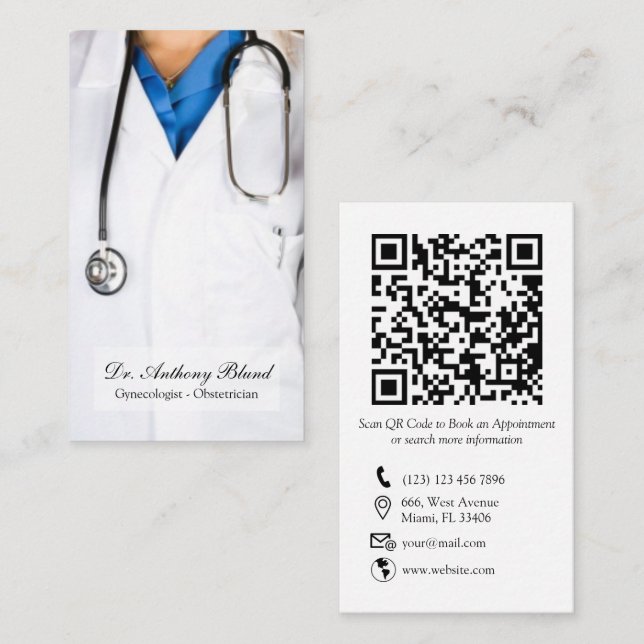 Elegant QR code OBGYN Obstetrician Gynecologist Bu Business Card (Front/Back)