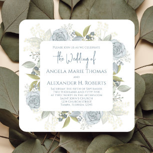 Elegant QR Code Online RSVP Watercolor Blue Roses Invitation
